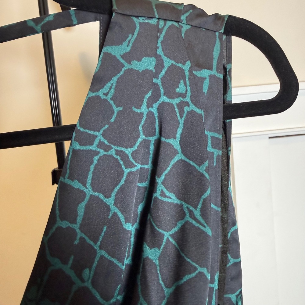 Reiss Maxi Dress Womens 4 Teal Black Abstract Print Satin V-Neck Formal Gown - Picture 3 of 9